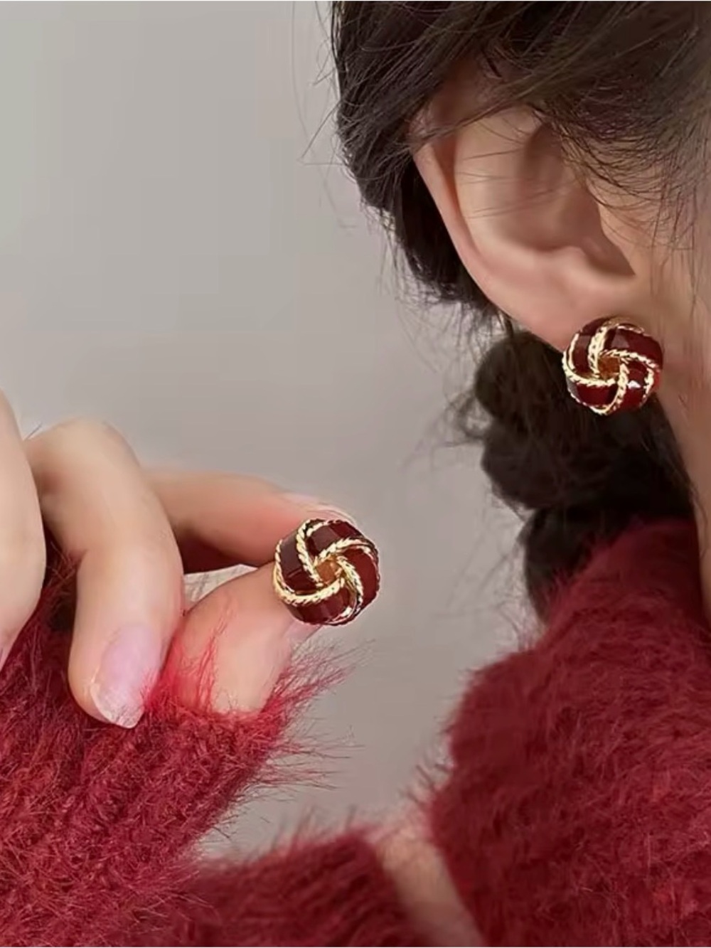 Gold-Tone Red Knot Stud Earrings - Classic Women's Jewelry. Zinc alloy